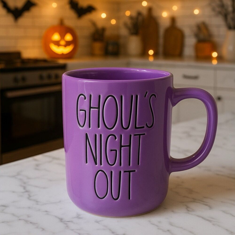 Rae Dunn‎ Halloween Mug Purple Ghouls Night Out Coffee Decor Witch